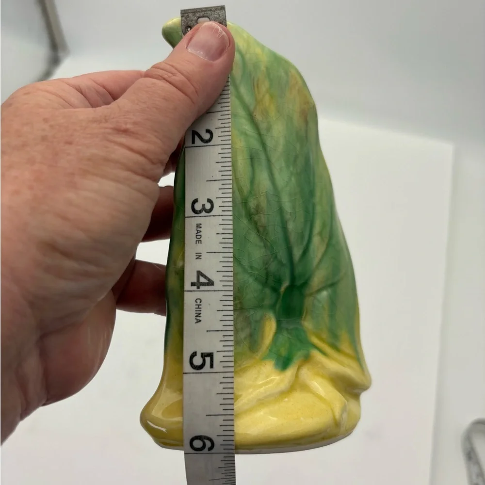 Mid-Century Modern Handcrafted Green and Yellow Leaf Vase